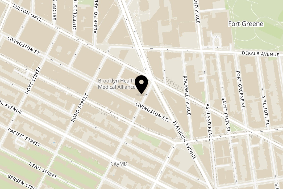 Map showing the location of Stack'd Burger on 18 Nevins St in Brooklyn